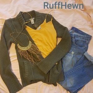 Ruff Hewn Womens Army Green Knit Zip-up Size (S)